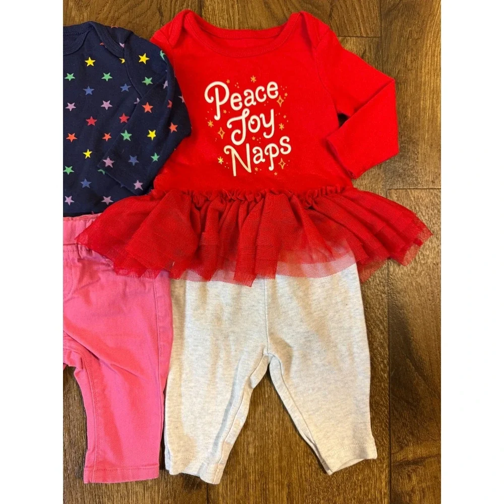 Baby Girl 0/3 Months Clothes Lot Outfits Pants Long Sleeve Shirts Peace Joy Naps